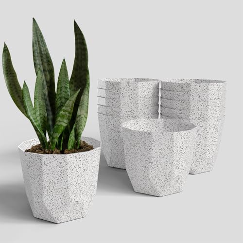Image of YUCCABE ITALIA SHERA Hexa Plastic Planter Pot for Plants | Decorative Flower Pot | UV Protected Lightweight Indoor Outdoor Gamla for Home Decor, Balcony, Garden & Living Room