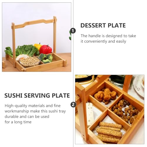 Plato multipropósito de sushi de madera con 4 compartimentos pequeño miniatura 7