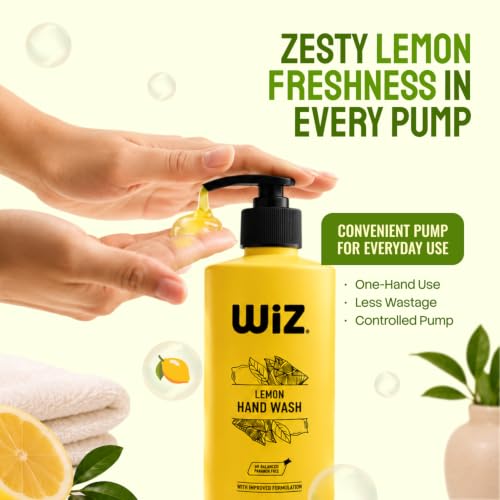 Image of Wiz Lemon Liquid Hand Wash - 500ml with Pump Dispenser | Gentle Hand Cleanser for Daily Use | Refreshing Fragrance | Handwash Bottle for Kitchen & Bathroom