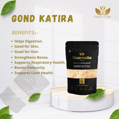 Image of GAURVEDA Premium Gond Katira + Water Bottle - Tagracanth - Astragalus Gummifer - Pure & Natural (100 Grams, Gond Katira + Water Bottle)