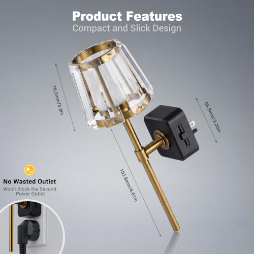 Image of JandCase Night Lights Plug into Wall, 2 Pack Vintage Nightlights | Dusk to Dawn Sensor, 0-100LM Dimmable, Crystal Lamp for Living Room Bedroom Hallway