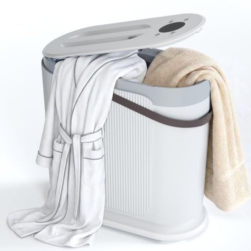KISSAIR 30L Large Towel Warmer, Rapid Dry & Heated 2 in 1 Towel Warmer Bucket for Bathroom, Fits Up to Three 45"X70" Oversized Towels or One Large Blanket, 24-Hour Timer and Auto Shut Off, White
