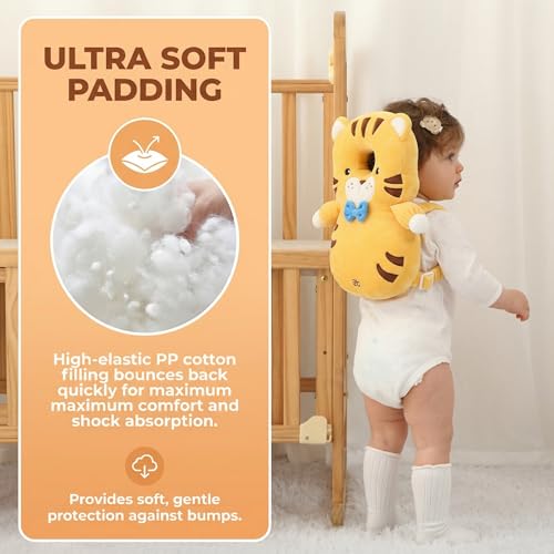 Image of Baby Head Protector Backpack - Soft & Lightweight Head Protection Pillow for Bebe Walking and Crawling(Tiger)