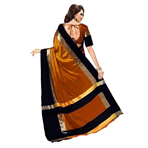 Image of PerfectBlue Women's with Blouse Piece Saree (VisvaVariation Lightgreenbrown Free Size)