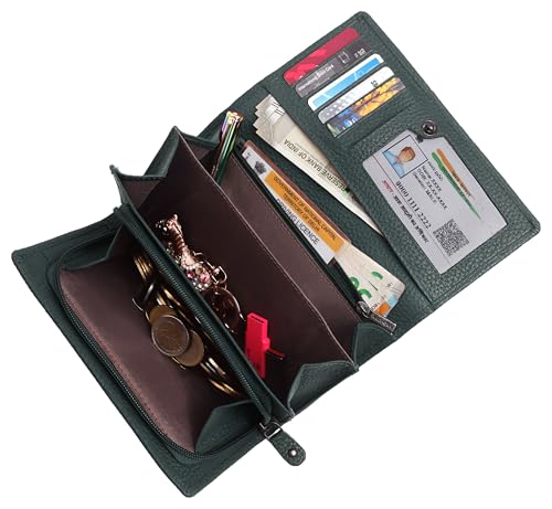 Image of WildHorn Women's Genuine Leather RFID Blocking Wallet | Tri-Fold High-Capacity Ladies Purse with Card Slots, Zipper Coin Pocket & Snap Closure | Ideal Gift for Women
