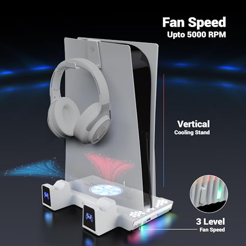 Image of ZEBRONICS PS5SC,Vertical PS5 Docking Station, 5000RPM 3 Level Fan, 2X Dual Sense 3H Rapid Charging Dock, Headset Hanger, 14x Disk Holder, RGB, Supports PS5 Standard | Slim | Pro (Disk & Digital)