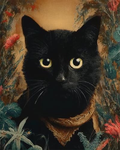 Kit Broderie Point de Croix Chat Noir idée cadeau fait main originale