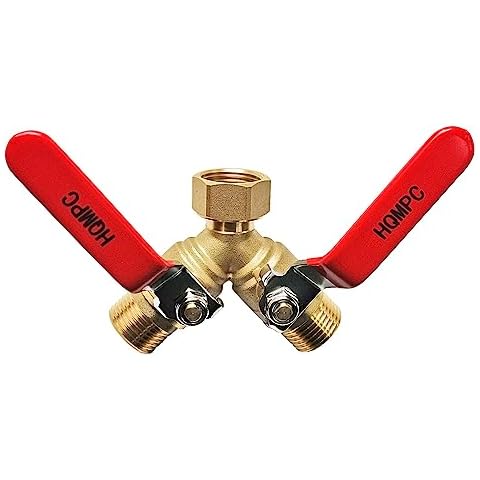 HQMPC Garden Hose Y Valve Hose Splitter Brass Hose Splitter With Stainless Steel Long Handle Brass Y Valve Water Garden Hose Adapter 2 Way Y Valve 3/4" GHT Thread Cover