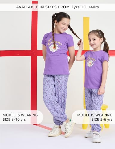 Image of Amazon Brand - Symbol Girls Relaxed Fit Printed Rayon Jogger Pants | Elasticated Waistband | Age 2-14 Years