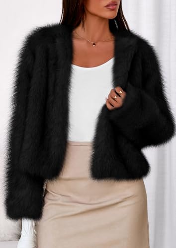 PRETTYGARDEN Womens 2025 Winter Coats Fluffy Cropped Faux Fur Jacket Long Sleeve Open Front Shaggy Outerwear Trendy Clothes3