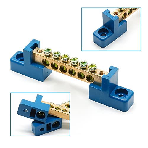 Bonsicoky 2Pcs Ground Bus Bar Terminal Block, 5 Terminal Positions Wire Screw Terminal Brass Electrical Grounding Bars Block #TOP3