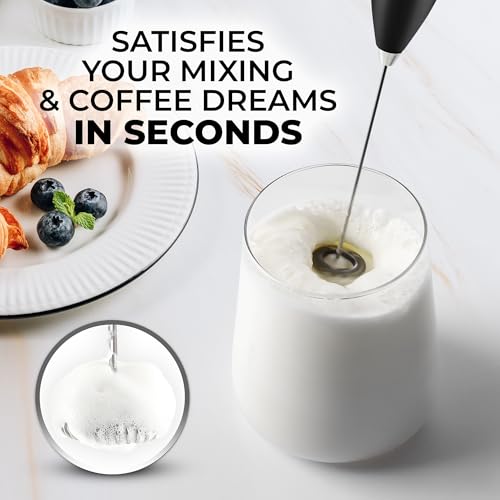 Zulay Kitchen Powerful Milk Frother Wand With 2 Duracell Batteries - Ultra Fast Handheld Drink Mixer - Electric Whisk Foam Maker for Coffee, Lattes, Cappuccino, Matcha, Hot Chocolate & Creamer - Black - Image 4