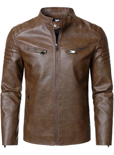 HOOD CREW Men’s Faux Leather Motorcycle Jackets Stand-up Collar Leather Jacket Vintage Coats Outwear2
