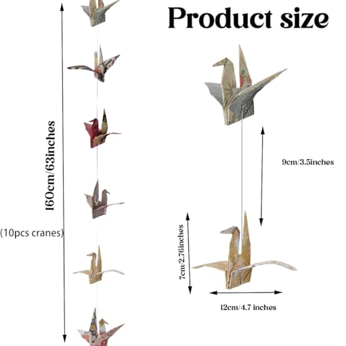 Image of Japanese Crane Paper Hanging Garlands, Origami Birds Streamers | Japanese Crane Blessed Garlandfor Bridal Shower, Baby Shower Birthday Party Supplies Garden Bedroom Ceiling Hanging Decor