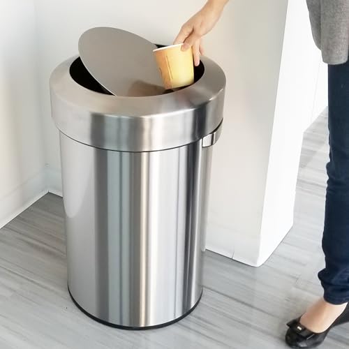 Image of iTouchless, Restaurant, Office and Kitchen Titan 17 Gallon Swing Open Trash, Stainless Steel Self-Balance Flip Top Lid Commercial Grade 64 Liter Garbage Can is Perfect for Business, Softstep 17 Gal