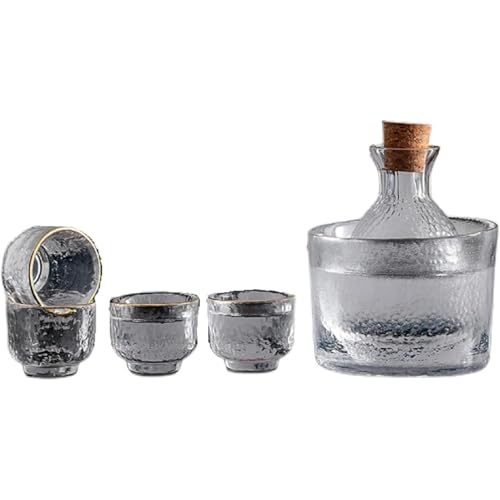 Yubbuio冷酒器 ガラス徳利セット 和酒徳利セット 酒器セット 保温保冷 冷酒耐熱ガラス 酒器 日本酒 徳利 燗瓶 盃 シンプル 透明クリスタル 和風ガラス酒猪口、ワインウォーマー、ワイン湯煎鍋、打出し酒器、カップ家庭用化粧箱セット