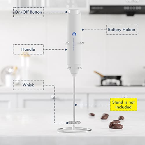 Image of Powerful Milk Frother Handheld Foam Maker, Mini Whisk Drink Mixer for Coffee, Cappuccino, Latte, Matcha, Hot Chocolate, No Stand, White