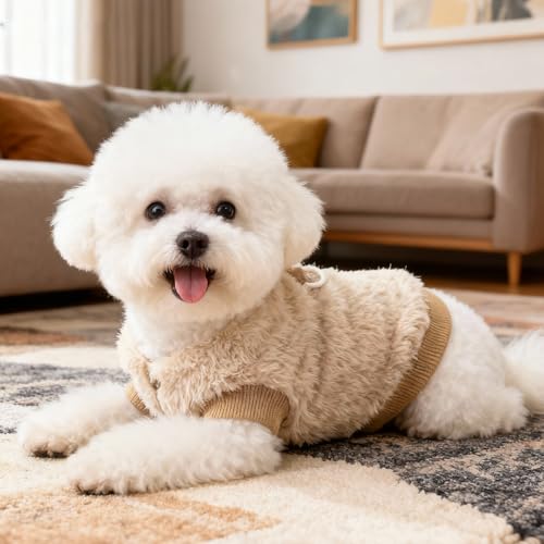 Haustier-Sherpa-Fleece-Pullover Winterjacke Welpen Yorkie Chihuahua Warme Herbst-Winterkleidung Weste Rollkragenpullover mit D-Ring Weiches Sweatshirt für Kleine Hunde Katzen (braun, S)