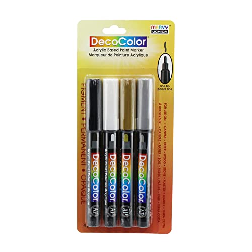 DecoColor Fine Tip Paint Marker Set 4/Pkg - Black White Gold And Silver