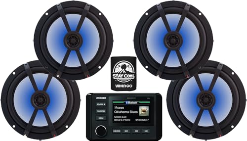 KICKER Marine Receiver and Speakers Package of 5 Items - in-Dash KM Series Digital Media Receiver & Four 6-1/2