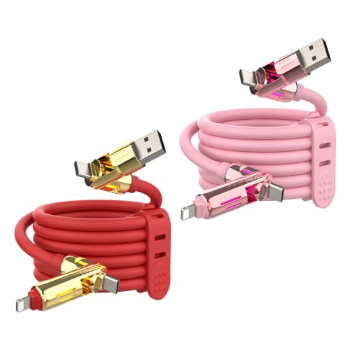 Image of MFish 2-Pack 240W 4-in-1 Multi Charging Cable, Pink+Red, 6.6FT