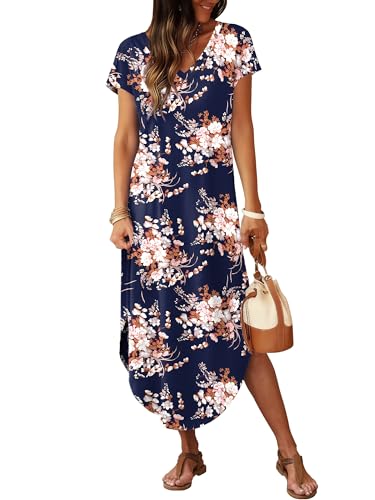 Image of RUMIA Summer Maxi Dresses for Women Cap Sleeve Long Sundress with Pockets