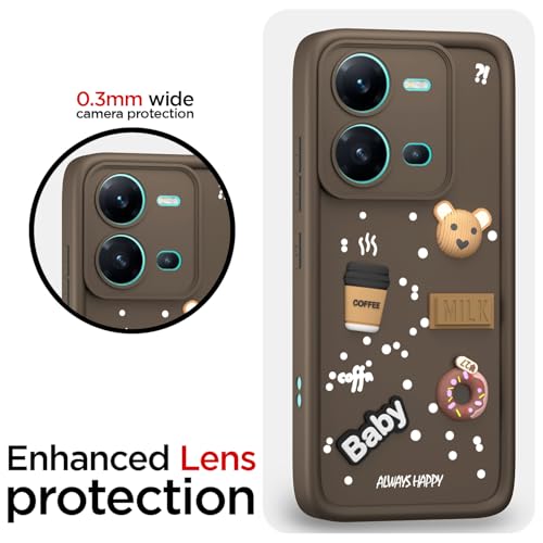 Image of Outlouders Back Cover for Vivo V25 5G | 3D Cartoon Cute Fun Bear | Silicone Full Body Protection Bumper Case (Brown)