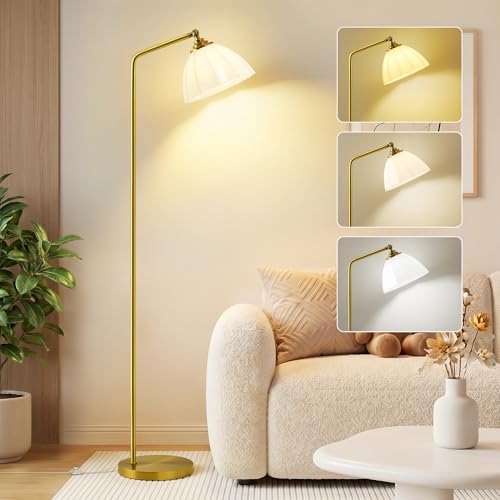 GyroVu Floor Lamps for Living Room and Bedroom, 63" Modern Standing Lamp, Adjustable Color Temperature, Glass Shade, Sturdy Base, Modern Tall Lamp for Bedroom, Office, Classroom (Bulb Included)