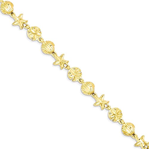 14K Yellow Gold Starfish Sand Dollar Sea Star Shell Bracelet Seashore Fine Jewelry For Women Gifts For Her #TOP6