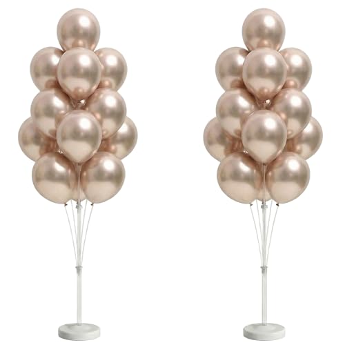 Image of 2 Sets Champagne Gold Balloon Stand Kit-Balloon Column Holder with Metallic Rose Balloons for Birthday, Wedding,Baby Shower,Graduation,Anniversary Party Decorations Centerpiece