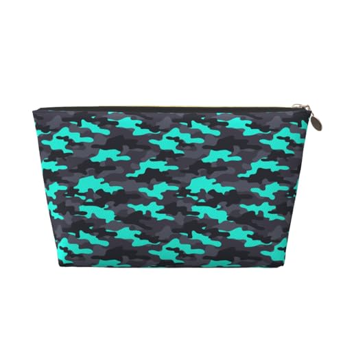 Bolsa de maquillaje con estampado de camuflaje gris y verde, bolsa de aseo de viaje para mujeres, bonita bolsa de maquillaje de cuero organizador