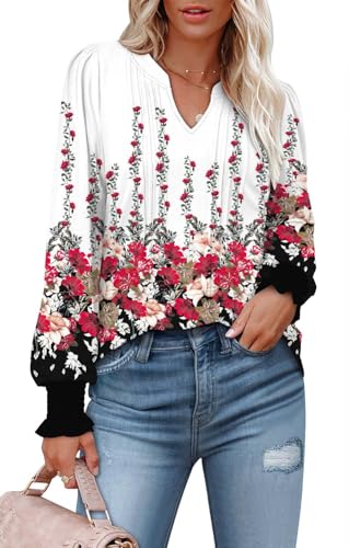 BETTE BOUTIK Long Sleeve Shirts for Women Fall Tops Dressy Blouses Pleated V Neck Tunic Tops for Leggings S-3XL