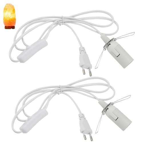 JTgugu 2 Piezas Cable para Lámpara de Sal con Interruptor y EU Enchufe Portalámparas E14 de 1,8 m para Lámpara de Lám-para de Pie, Colgante, Lámpara de Cabecera, Lámpara de Sal - Blanco