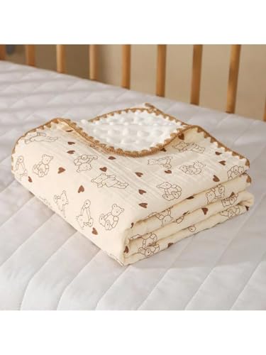 Image of Kassy Pop Baby Quilt Blanket | Bear Print, Breathable Swaddle Wrap, Infant Crib Bedding, 110x110 cm