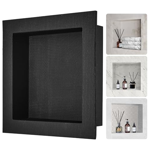 VEVOR Shower Niche 16-Inch Width x 16-Inch Height x 3.5-Inch Depth Single Shelf Organizer Wall-Inserted Niche Recessed Sealed Protection Modern Soap Storage for Shower Bathroom Black
