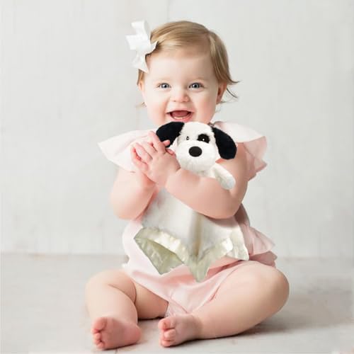 Image of Puppy Baby Security Blanket for Toddler Infant Newborn Boys and Girls Soft Lovey Plush Fabric and Satin Backing, Black 13.5 Inch