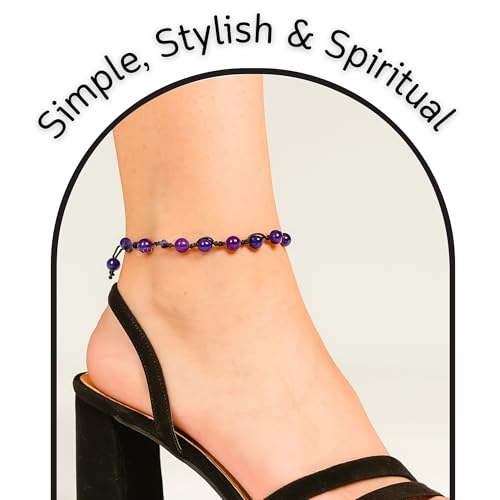Image of Amethyst Crystal Anklet for Women - Amethyst Original Certified Ganthi Knotted Anklet Payal for Women Fancy Jewelry - Positive Energy Protection Anklets for Girls Gifts for Woman Mom