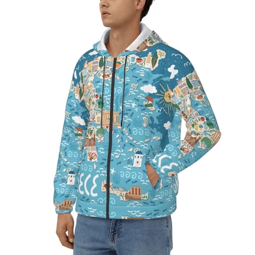 Sweat à capuche carte de la Grèce homme pull décontracté doux hiver