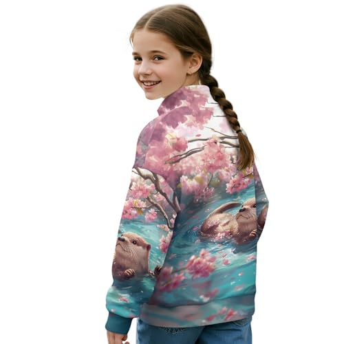 Image of AmzPrint Girls Graphic Quarter Zip Coat Long Sleeve Lightweight Oversized Athletic Running Hoodies For Kids Teen Girls