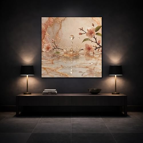 Tableau cerisier rose or 40x40cm solution pour mur vide de salon - 3