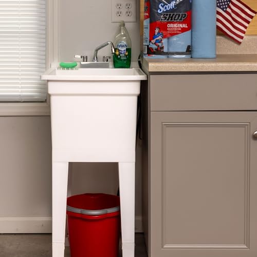 Freestanding Utility Tub Sink with Quick Connect Drain, 18 x 24", White - Portable and Compact Sink with Faucet for Outdoor Kitchen, Laundry Room, Garage, and Basement - Image 6