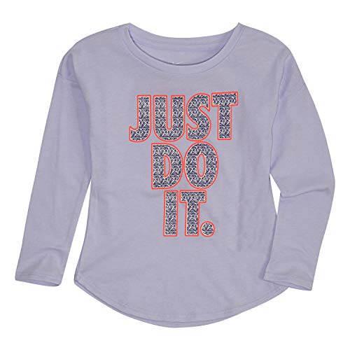 NIKE Children's Apparel Girls' Little Long Sleeve JDI Graphic T-Shirt, Palest Purple, 5