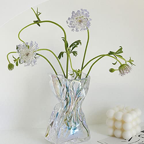 JFBUCF Jarrón de cristal irregular, jarrón iridiscente de origami, jarrón de cristal moderno con cuerda de cáñamo para sala de estar, boda, hogar, mesa central Cover