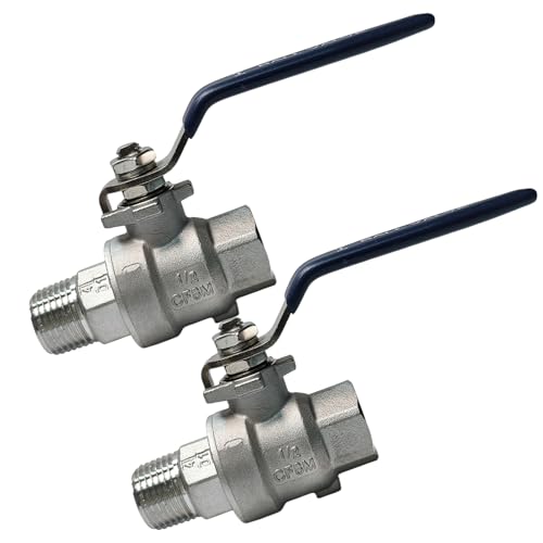 1/2 Inch 316 Stainless Steel Ball Valve, 2-Piece Full Port 1000 WOG NPT Female x Male Threaded, High Pressure Shut Off Valve for Water Oil Gas Steam Marine -40°F to 450°F, Industrial Plumbing 2-Pack