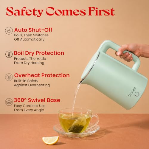 Image of Tesora by Cook with Parul Electric Kettle, 1.8L, 12 Recipes Book Included, 1500W, 100% Stainless Steel Inner Body, Auto Shut-Off, Boil-Dry & Overheat Protection, Cool Touch Double Wall (Green)