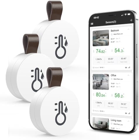 ORIA Bluetooth Thermometer Hygrometer, 3 Stk. Mini Innen Temperatur- Feuchtigkeitssensor mit APP, Daten Export, kompatibel mit iOS/Android, für Wohnzimmer, Babyzimmer, Haus