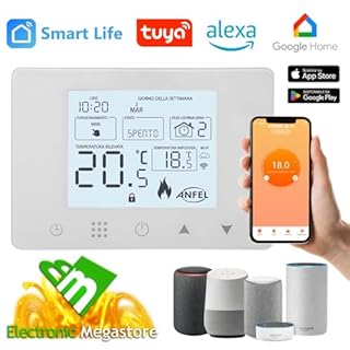 CRONOTERMOSTATO WIFI PROGRAMMABILE SMARTPHONE APP ALEXA TERMOSTATO CALDAIA DA PARETE O BOX 503 DISPLAY IN ITALIANO ALIMENTAZIONE 90-240 Vac DOPPIA FUNZIONE RISCALDAMENTO/CONDIZIONAMENTO