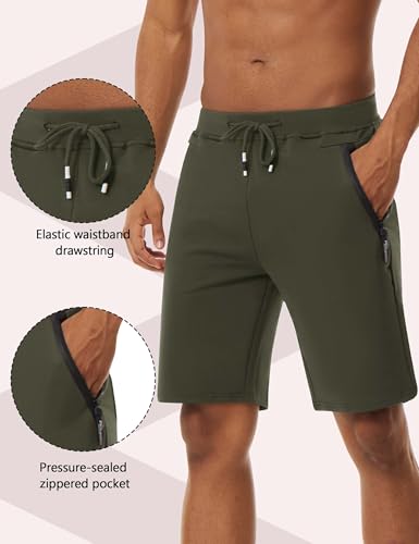 Image of CRYSULLY Men's Cotton Joggers Casual Workout Shorts Running Shorts with Zipper Pockets 1703