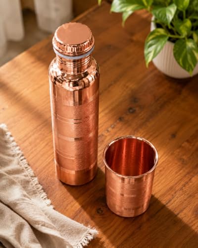 Generic Pure Copper Water Bottle 1000ml with Copper Glass Combo Set - Image 2