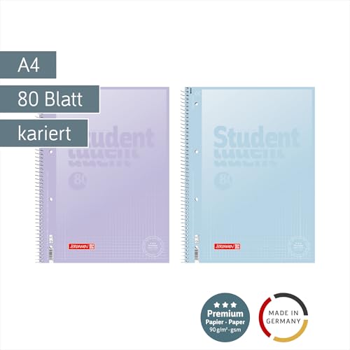 BRUNNEN Collegeblock Premium Student „Pastell 2“ | A4, Lineatur 28, 80 Blatt, 1 Stück